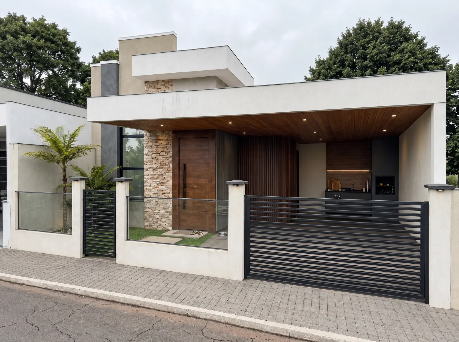 Casa moderna em tons claros e madeira
